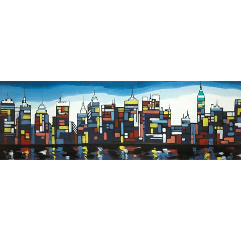 Colorful Skyline White Modern Wood Framed Art Print by Atelier B Art Studio