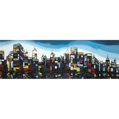 Colorful City White Modern Wood Framed Art Print by Atelier B Art Studio