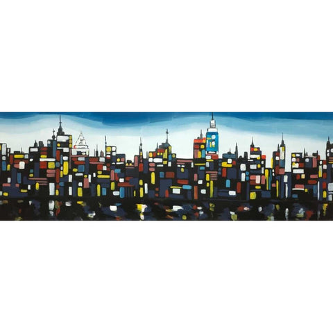 Colorful Buildings Black Modern Wood Framed Art Print with Double Matting by Atelier B Art Studio