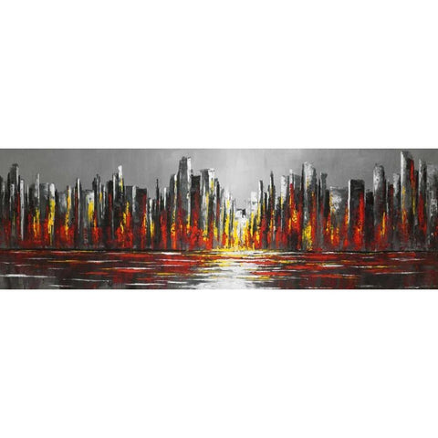 Abstract Red Skyline White Modern Wood Framed Art Print by Atelier B Art Studio