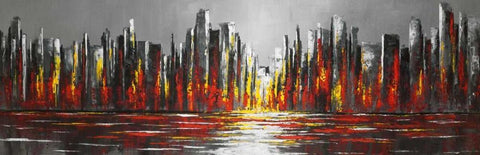 Abstract Red Skyline Black Ornate Wood Framed Art Print with Double Matting by Atelier B Art Studio