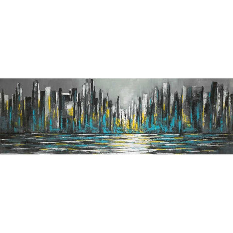 Abstract Blue Skyline White Modern Wood Framed Art Print by Atelier B Art Studio