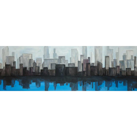 View of a Blue City Black Modern Wood Framed Art Print with Double Matting by Atelier B Art Studio