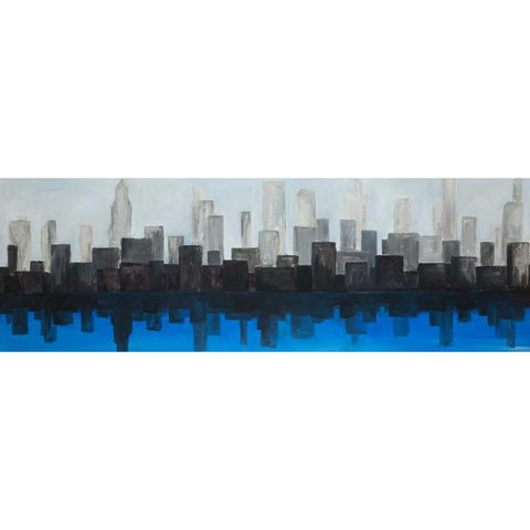 Blue City Black Modern Wood Framed Art Print with Double Matting by Atelier B Art Studio