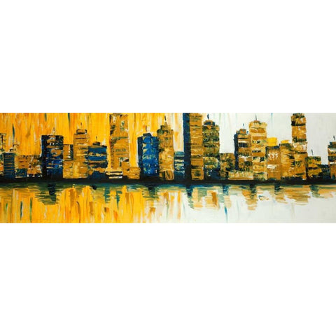 Yellow Abstract Skyscapers White Modern Wood Framed Art Print by Atelier B Art Studio