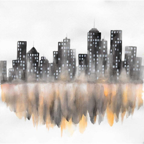 Yellow Watercolor Cityscape Black Modern Wood Framed Art Print with Double Matting by Atelier B Art Studio