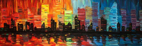 Colorful Cityscape Black Ornate Wood Framed Art Print with Double Matting by Atelier B Art Studio