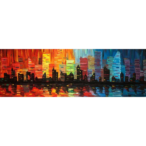 Colorful Cityscape Black Modern Wood Framed Art Print with Double Matting by Atelier B Art Studio