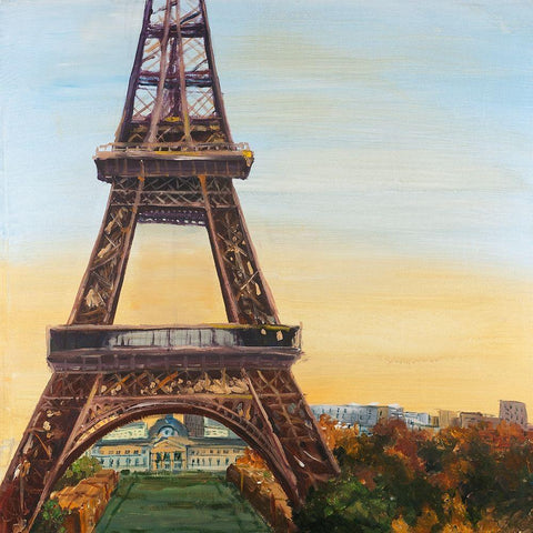 Eiffel Tower by Dawn Oil Painting Paint Gold Ornate Wood Framed Art Print with Double Matting by Atelier B Art Studio