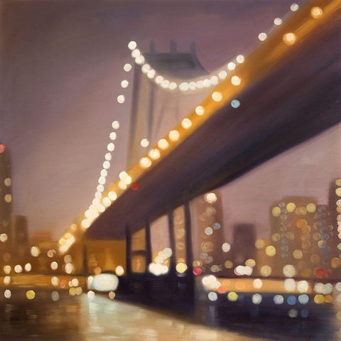 NEW-YORK AT NIGHT White Modern Wood Framed Art Print with Double Matting by Atelier B Art Studio