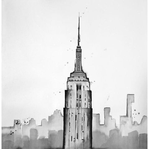 Grayscale Empire State Building White Modern Wood Framed Art Print by Atelier B Art Studio