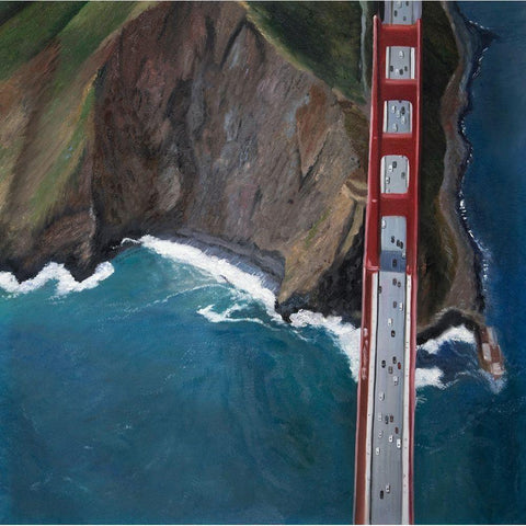 OVERHEAD VIEW OF THE GOLDEN GATE AND MOUNTAINS White Modern Wood Framed Art Print by Atelier B Art Studio