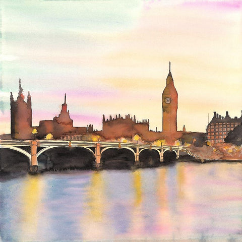 SUNSET ON THE BIG BEN Black Ornate Wood Framed Art Print with Double Matting by Atelier B Art Studio