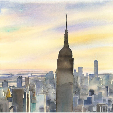 SUNSET OVER NEW YORK CITY White Modern Wood Framed Art Print by Atelier B Art Studio