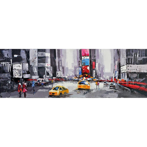 ABSTRACT STREET WITH YELLOW TAXIS White Modern Wood Framed Art Print by Atelier B Art Studio