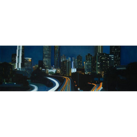 ATLANTA AT NIGHT Black Modern Wood Framed Art Print with Double Matting by Atelier B Art Studio