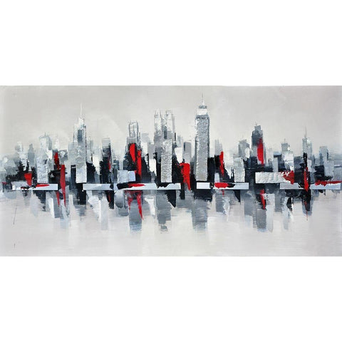 GRAY AND RED FLOATING CITYSCAPE Black Modern Wood Framed Art Print by Atelier B Art Studio