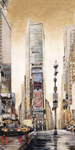 TIMES SQUARE WITH SKYSCRAPERS Black Ornate Wood Framed Art Print with Double Matting by Atelier B Art Studio