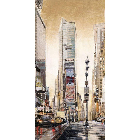 TIMES SQUARE WITH SKYSCRAPERS Black Modern Wood Framed Art Print with Double Matting by Atelier B Art Studio