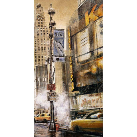 BIG CITY STREET BY A CLOUDY DAY Gold Ornate Wood Framed Art Print with Double Matting by Atelier B Art Studio