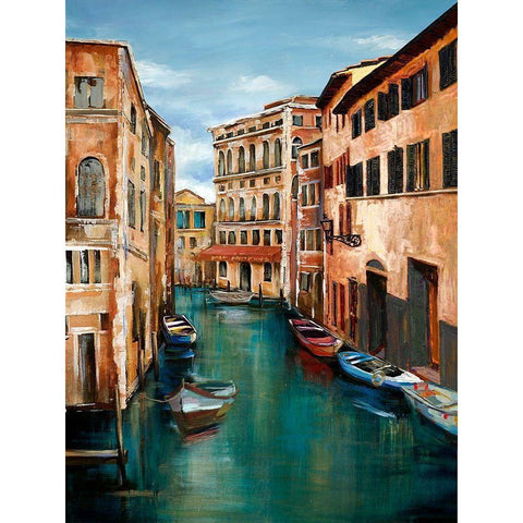 MAGICAL VENICE CANAL Black Modern Wood Framed Art Print with Double Matting by Atelier B Art Studio