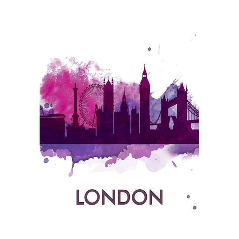 PURPLE SILHOUETTE OF LONDON Black Modern Wood Framed Art Print with Double Matting by Atelier B Art Studio