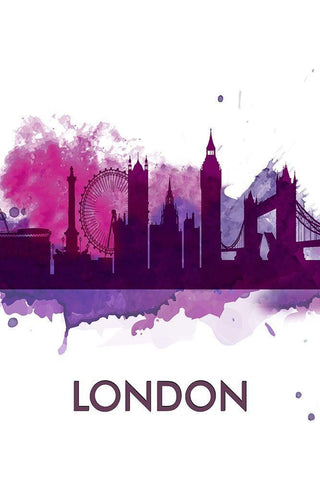 PURPLE SILHOUETTE OF LONDON White Modern Wood Framed Art Print with Double Matting by Atelier B Art Studio