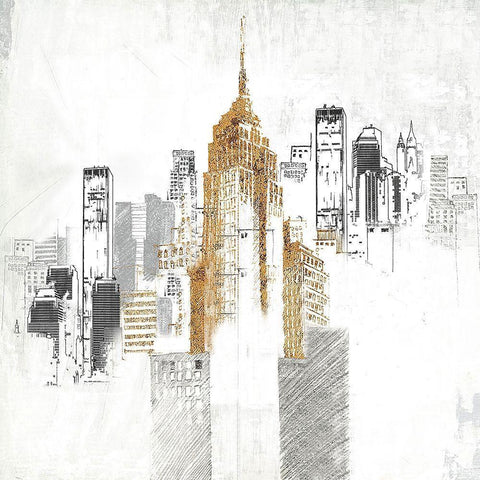 Sketch style cityscape Gold Ornate Wood Framed Art Print with Double Matting by Atelier B Art Studio