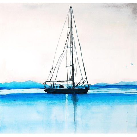 BOAT ON A CALM WATER White Modern Wood Framed Art Print by Atelier B Art Studio