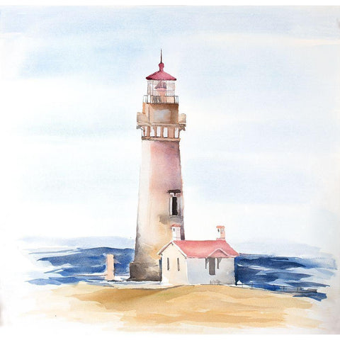 Oregons Yaquina Head Lighthouse White Modern Wood Framed Art Print by Atelier B Art Studio