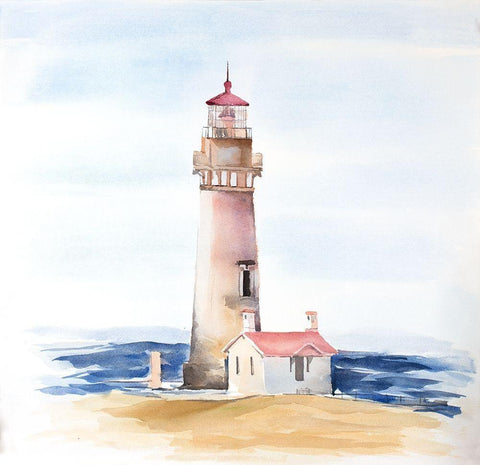 Oregons Yaquina Head Lighthouse White Modern Wood Framed Art Print with Double Matting by Atelier B Art Studio