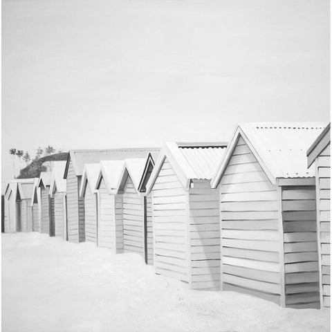 BEACH CABINS White Modern Wood Framed Art Print by Atelier B Art Studio