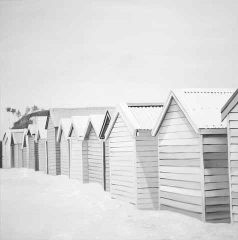 BEACH CABINS White Modern Wood Framed Art Print with Double Matting by Atelier B Art Studio