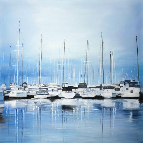 BOATS AT THE DOCK White Modern Wood Framed Art Print with Double Matting by Atelier B Art Studio