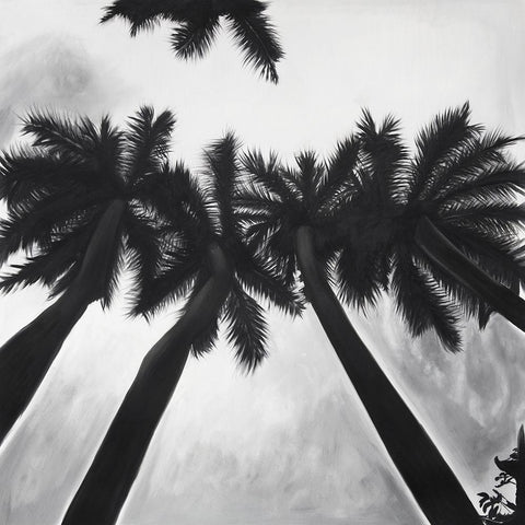 MONOCHROME PALM TREES Black Modern Wood Framed Art Print by Atelier B Art Studio