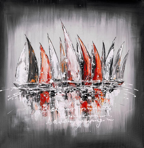 Sailboats with paint splash White Modern Wood Framed Art Print with Double Matting by Atelier B Art Studio