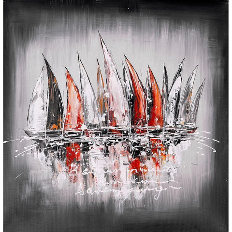 Sailboats with paint splash White Modern Wood Framed Art Print by Atelier B Art Studio