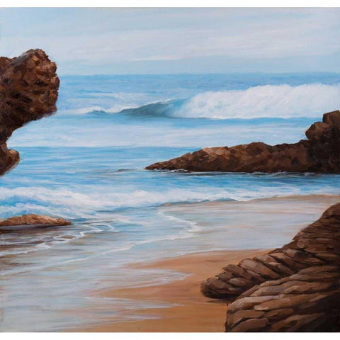 Rocks and Seaside White Modern Wood Framed Art Print by Atelier B Art Studio