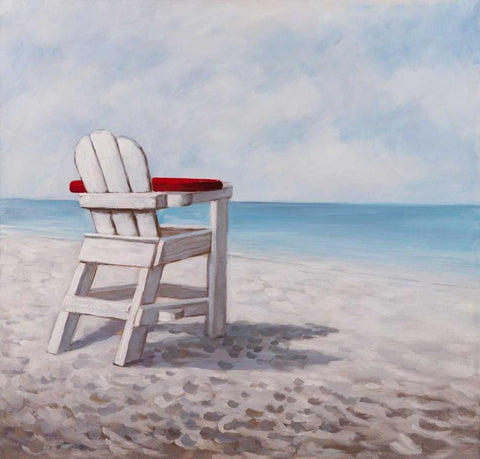 White Beach Chair White Modern Wood Framed Art Print with Double Matting by Atelier B Art Studio