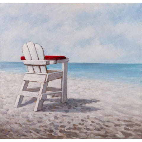 White Beach Chair Black Modern Wood Framed Art Print with Double Matting by Atelier B Art Studio