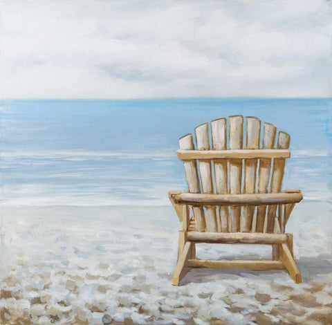 Wood Beach Chair Black Ornate Wood Framed Art Print with Double Matting by Atelier B Art Studio