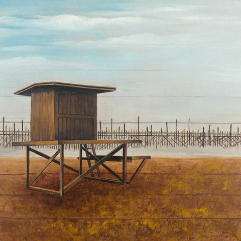 Newport Beach Lifeguard Tower Gold Ornate Wood Framed Art Print with Double Matting by Atelier B Art Studio