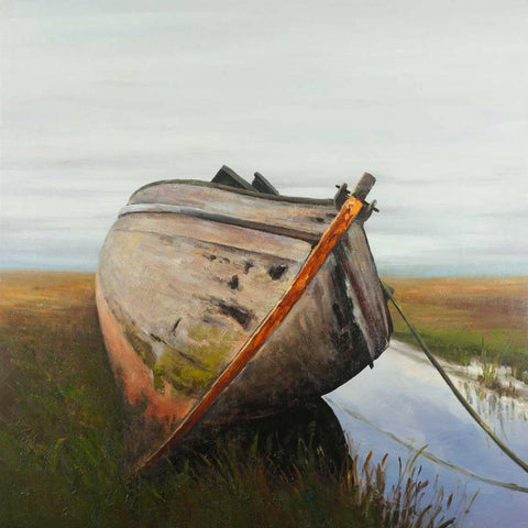 Old Abandoned Boat in a Swamp Black Ornate Wood Framed Art Print with Double Matting by Atelier B Art Studio