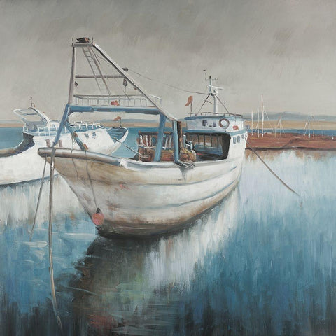 Fishing boat White Modern Wood Framed Art Print with Double Matting by Atelier B Art Studio