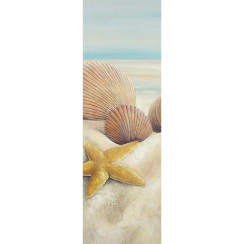 Starfish and Seashells View on the Beach White Modern Wood Framed Art Print by Atelier B Art Studio