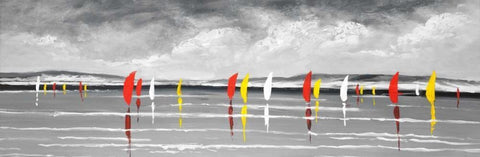 Sailboats on the Lake Black Ornate Wood Framed Art Print with Double Matting by Atelier B Art Studio