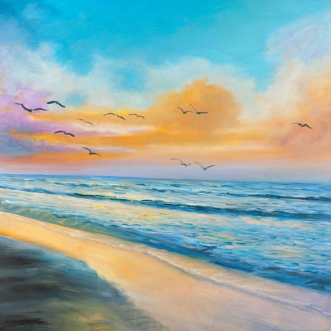 Tropical Sunset White Modern Wood Framed Art Print by Atelier B Art Studio