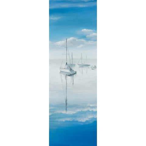 Sailboats on the Quiet Lake White Modern Wood Framed Art Print by Atelier B Art Studio