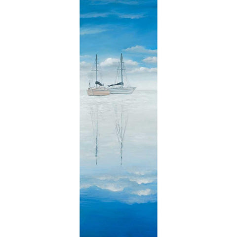 Two Sailboats on the Quiet Lake White Modern Wood Framed Art Print by Atelier B Art Studio