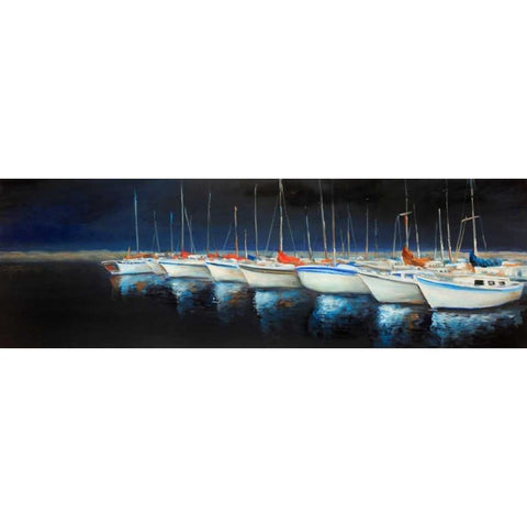 Fishing Boats at the Marina Black Modern Wood Framed Art Print with Double Matting by Atelier B Art Studio